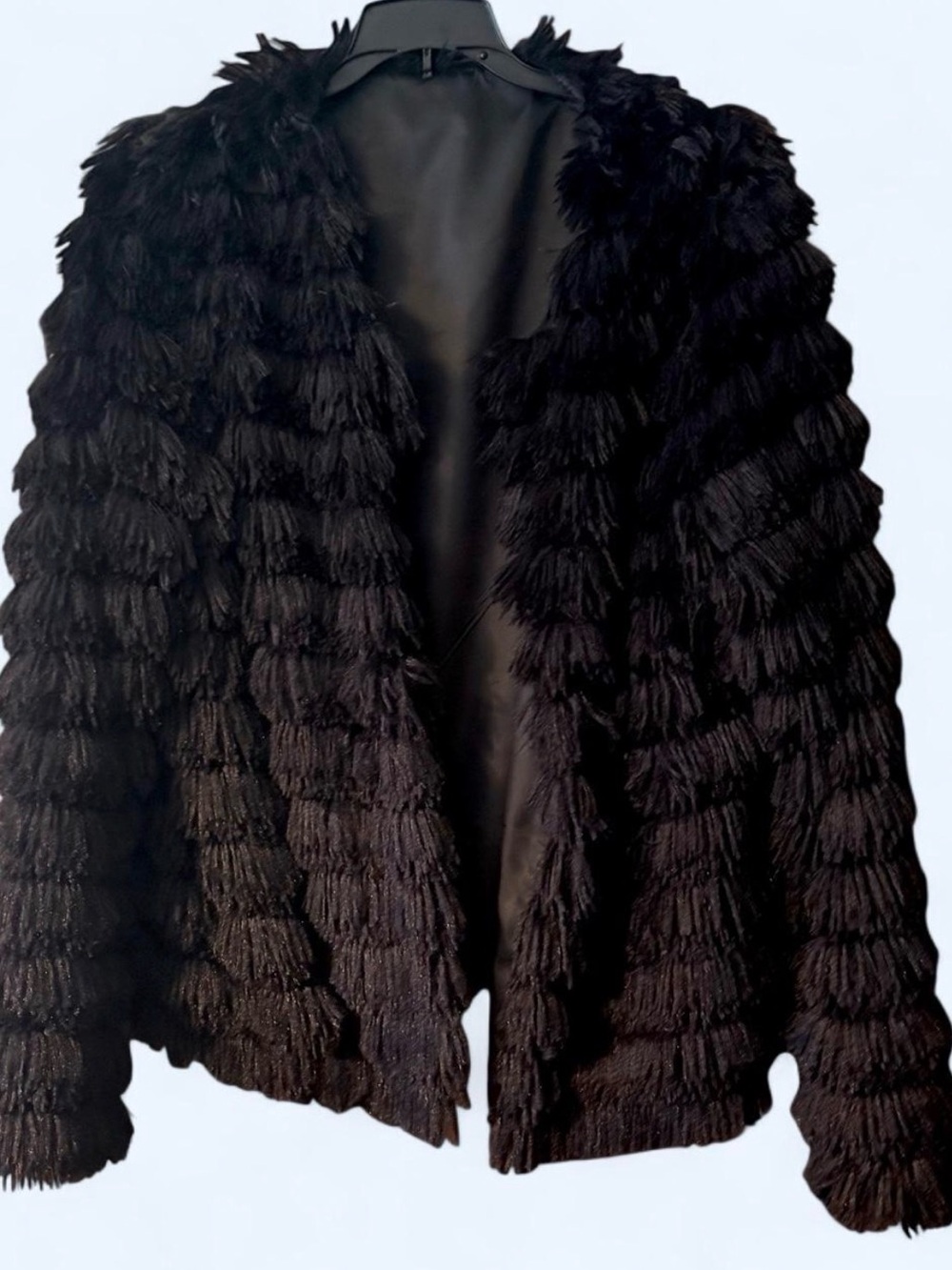 Women's Black Textured Faux Fur Party Cocktail Wedding Event Jacket SZ XL